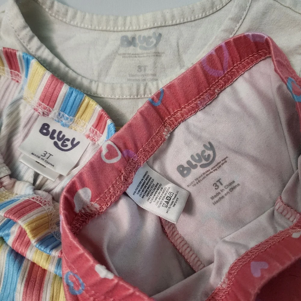 Bluey Toddler Girl 3T 3-Piece Outfit Set – Graphic Tee + Striped & Heart Shorts